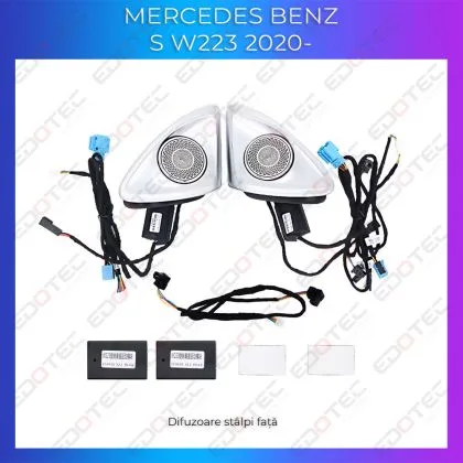 Lumini Ambientale NIGHTVIBE difuzoare stalpi fata Mercedes Clasa S W223 control pe sistemul original sau telefon | Ambient Garage