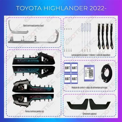 Lumini Ambientale NIGHTVIBE Toyota Highlander 2022 set complet control telefon sau sistem original | Ambient Garage