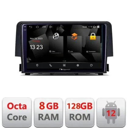 Navigatie Honda Civic 2016-2020 Android Octa Core Qualcomm 2K Qled 8+128 DTS DSP 360 4G Optical | Ambient Garage