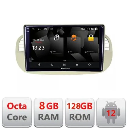 Navigatie Fiat 500 intre anii 2007-2015 Android Octa Core Qualcomm 2K Qled 8+128 DTS DSP 360 4G Optical | Ambient Garage