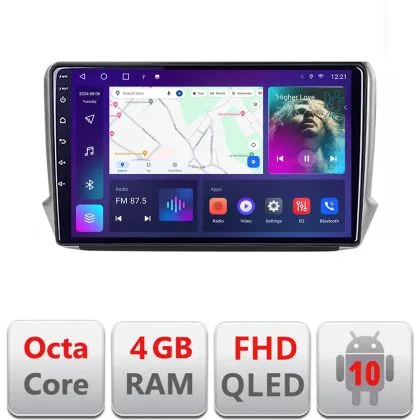 Navigatie Peugeot 208/2008 B-PSA Android Ecran QLED octa core 4+64 carplay android auto KIT-PSA+EDT-E310V3 | Ambient Garage