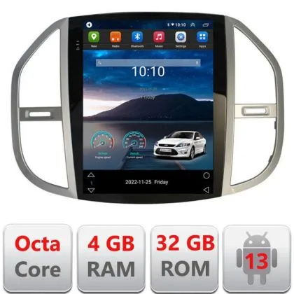 Navigatie tip Tesla Mercedes Vito 2016- radio gps internet 8Core 4G carplay android auto 4+32 kit-tesla-068+EDT-E420 | Ambient Garage