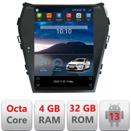 Navigatie tip Tesla Hyundai Santa Fe 2012-2018 radio gps internet 8Core 4G carplay android auto 4+32 kit-tesla-209+EDT | Ambient Garage